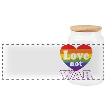Love Not War – Rainbow Heart LGBTQ+ - Panoramic Cookie Jar with Wooden Lid - white - Front