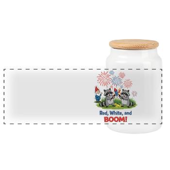 Raccoon 4th of July Fireworks Party - Panoramic Cookie Jar with Wooden Lid - white - Front