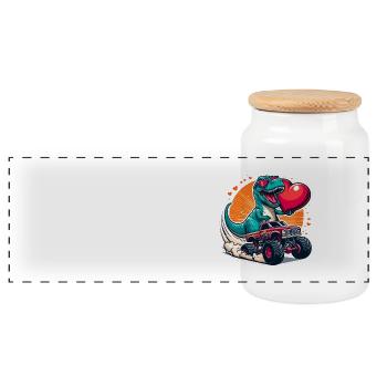 Valentine's Day Dino Heart Monster Truck In Love Love - Panoramic Cookie Jar with Wooden Lid - white - Front