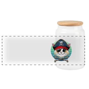 Carnival Cat Pirate Costume Kids Alaaf Helau - Panoramic Cookie Jar with Wooden Lid - white - Front