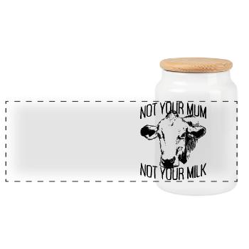 Not Your Mum Not Your Milk Vegan Veggie Vegetarian - Panoramic Cookie Jar with Wooden Lid - white - Front