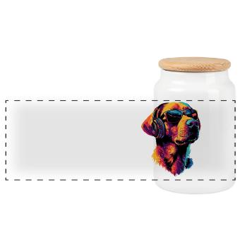 Labrador Retriever Dog Love Young Cute Labradors - Panoramic Cookie Jar with Wooden Lid - white - Front