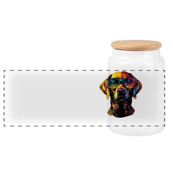 Labrador Retriever Dog Love Young Cute Labradors - Panoramic Cookie Jar with Wooden Lid - white - Front