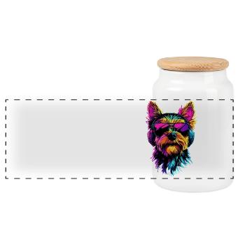 Yorkshire Terrier Dog Lover Cute Yorkie - Panoramic Cookie Jar with Wooden Lid - white - Front