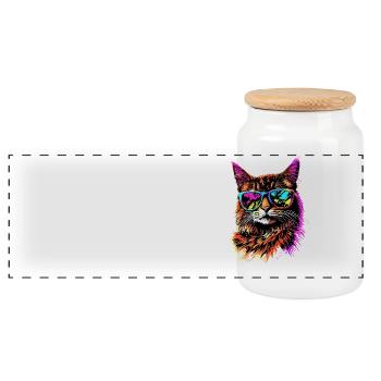Savannah Cat Cat Mom Cute Serval Leopard Cats - Panoramic Cookie Jar with Wooden Lid - white - Front