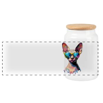 Savannah Cat Cat Mom Cute Serval Leopard Cats - Panoramic Cookie Jar with Wooden Lid - white - Front