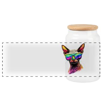 Savannah Cat Cat Mom Cute Serval Leopard Cats - Panoramic Cookie Jar with Wooden Lid - white - Front