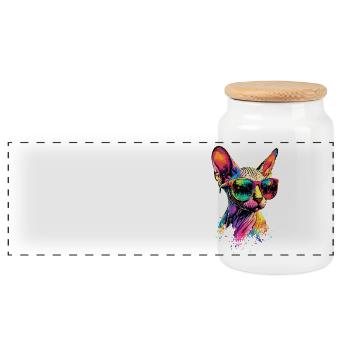 Savannah Cat Cat Mom Cute Serval Leopard Cats - Panoramic Cookie Jar with Wooden Lid - white - Front