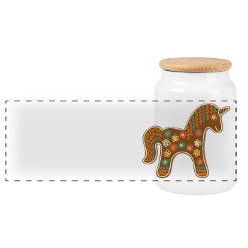 Niedliches Lebkuchen Einhorn Weihnachten Xmas Deko - Panorama Keksdose mit Holzdeckel - Weiß - Vorne