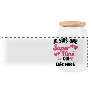 Je suis une Super kiné qui déchire - Boîte à biscuits avec couvercle en bois - blanc - Devant