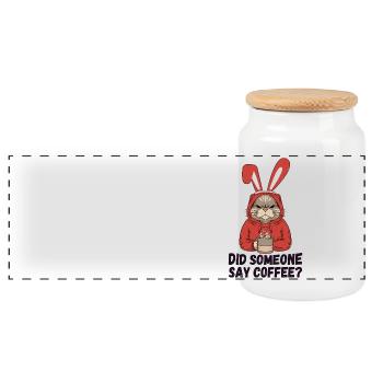 Quelqu’un a dit café ? Chat aux oreilles de lapin - Boîte à biscuits avec couvercle en bois - blanc - Devant