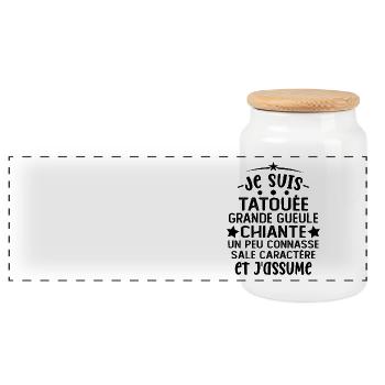 Je suis tatouée grande gueule chiante cadeau - Boîte à biscuits avec couvercle en bois - blanc - Devant