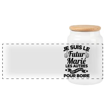Cadeau de célibataire pour un futur marié - Boîte à biscuits avec couvercle en bois - blanc - Devant