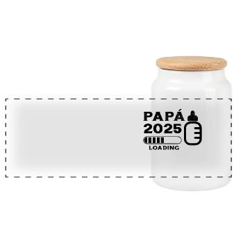 Papa 2025 Loading Geschenk Zukunft Vater - Panorama Keksdose mit Holzdeckel - Weiß - Vorne