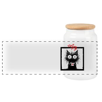 Cat Coffee Coffee Drinker Cat Mom Funny Meow - Panoramic Cookie Jar with Wooden Lid - white - Front