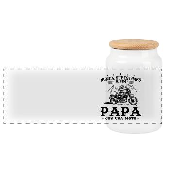 Ein Papst mit einem Motorrad zum Vatertag - Panorama Keksdose mit Holzdeckel - Weiß - Vorne