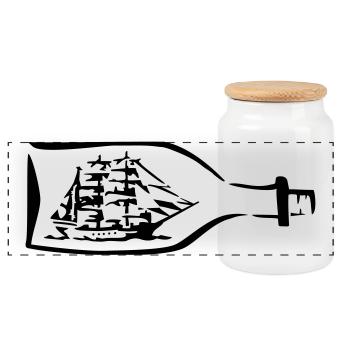 ship - Panoramic Cookie Jar with Wooden Lid - white - Front