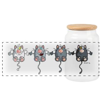 Katzen Team - Panorama Keksdose mit Holzdeckel - Weiß - Vorne
