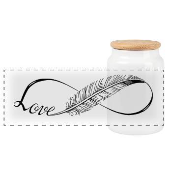 Cute Lines Infinity Love Feder - Panorama Keksdose mit Holzdeckel - Weiß - Vorne