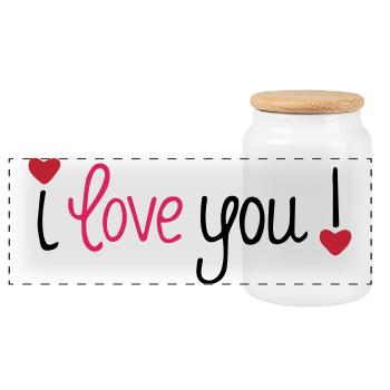Valentine's Day I Love You Hearts - Panoramic Cookie Jar with Wooden Lid - white - Front