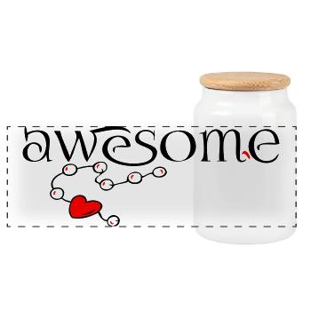 awesome, heart - Panoramic Cookie Jar with Wooden Lid - white - Front