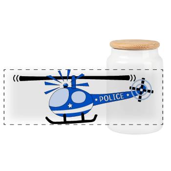 Helicopter Police Kids - Panoramic Cookie Jar with Wooden Lid - white - Front