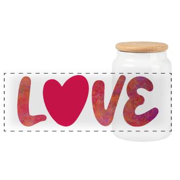 Love Love Heart Pattern Valentine's Day Wedding Couple - Panoramic Cookie Jar with Wooden Lid - white - Front