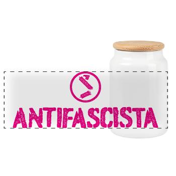 Antifascist - Panoramic Cookie Jar with Wooden Lid - white - Front