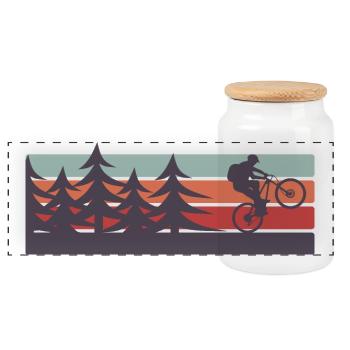 Rétro VTT Mountain Bike Forest - Boîte à biscuits avec couvercle en bois - blanc - Devant