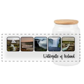 Waterfalls of Iceland - Panoramic Cookie Jar with Wooden Lid - white - Front