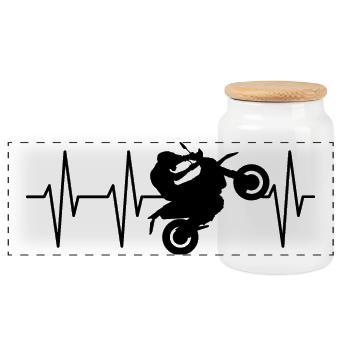 Biker Motorrad Wheelie Herzschlag Puls Cross Ekg - Panorama Keksdose mit Holzdeckel - Weiß - Vorne