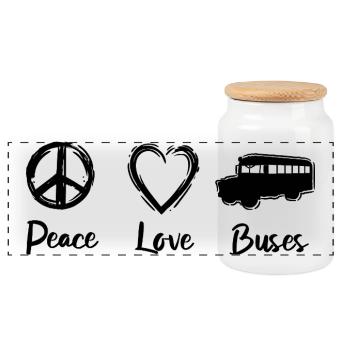 I love buses - Panoramic Cookie Jar with Wooden Lid - white - Front