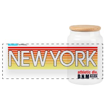 Neonfarbene Skyline von New York City - Panorama Keksdose mit Holzdeckel - Weiß - Vorne