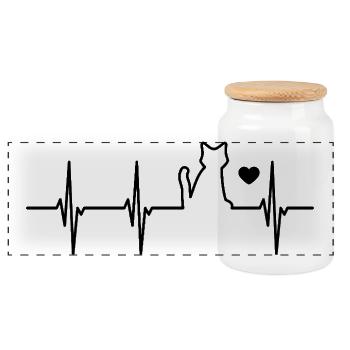 battements de cœur de chat - Boîte à biscuits avec couvercle en bois - blanc - Devant