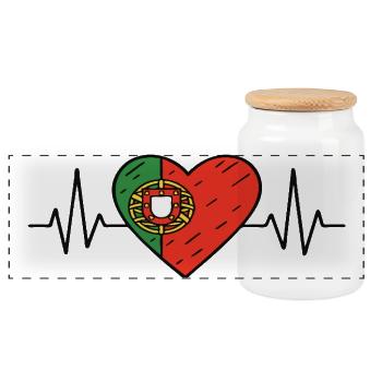 Portugal Heartbeat Line Flagge Liebe Reise Design - Panorama Keksdose mit Holzdeckel - Weiß - Vorne