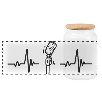 Retro Mic Singing Music Rhythm Stage Heart - Panoramic Cookie Jar with Wooden Lid - white - Front