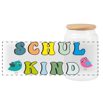 Schulkind  - Panorama Keksdose mit Holzdeckel - Weiß - Vorne