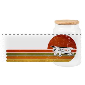 Retro Flugzeug Sunset Stripes - Panorama Keksdose mit Holzdeckel - Weiß - Vorne