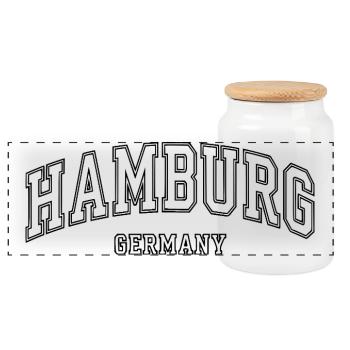 Hamburg Germany City Motif Modern - Panoramic Cookie Jar with Wooden Lid - white - Front