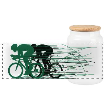 Bicycle Road Bike Cyclist Bike Sport Mountain Bike - Panoramic Cookie Jar with Wooden Lid - white - Front