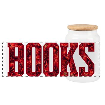 Red Flower Letters Book - Panoramic Cookie Jar with Wooden Lid - white - Front