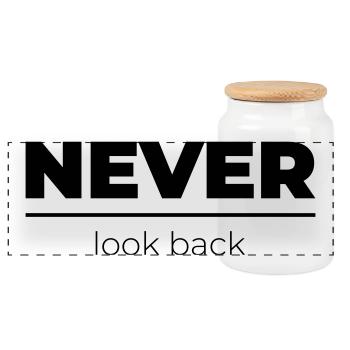 Ne jamais regarder en arrière | Déclaration de motivation - Boîte à biscuits avec couvercle en bois - blanc - Devant