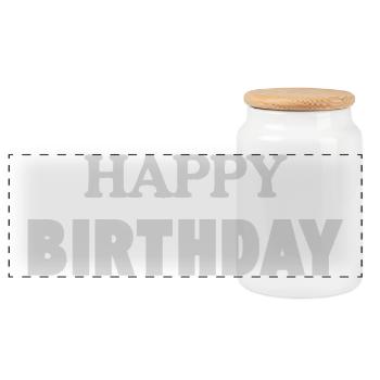 Happy Birthday - Panorama Keksdose mit Holzdeckel - Weiß - Vorne