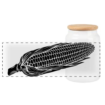 Corn on Cob Silhouette - Panoramic Cookie Jar with Wooden Lid - white - Front