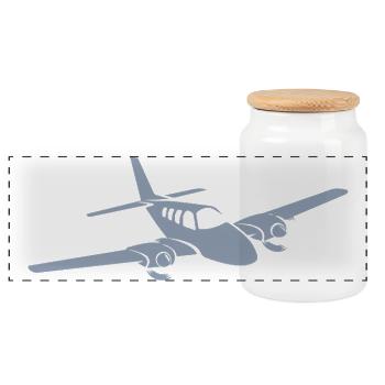 Minimalist propeller plane silhouette - Panoramic Cookie Jar with Wooden Lid - white - Front