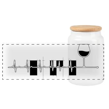 Vin Verre de vin Ligne en zigzag Rythme Vino Drôle - Boîte à biscuits avec couvercle en bois - blanc - Devant