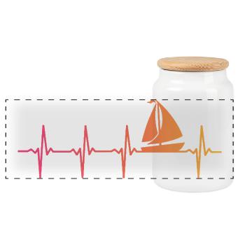 Sunset Sailing Boat Heartbeat Sail - Panorama Keksdose mit Holzdeckel - Weiß - Vorne