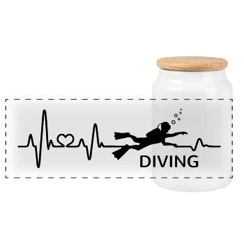 Diver Heartbeat Dive Pulse Diver - Panoramic Cookie Jar with Wooden Lid - white - Front