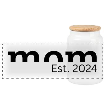 Mom Est. 2024 - Gift for Moms-to-be - Panoramic Cookie Jar with Wooden Lid - white - Front