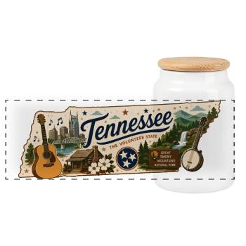 Tennessee Great Smoky Mountains Vintage-Aufkleber - Panorama Keksdose mit Holzdeckel - Weiß - Vorne